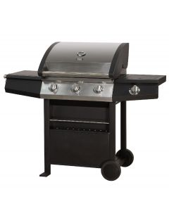 Zanussi Gas BBQ 3 Burner with Cover and Side Burner Black and Stainless Steel ZGBBQ3B01-C